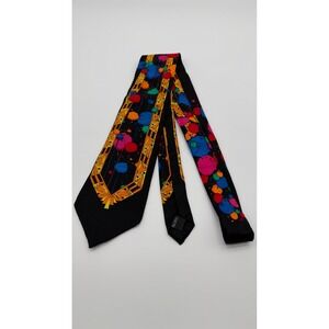 Vintage Rush Limbaugh No Boundaries Silk Tie Paint Splatter Black Multi Color